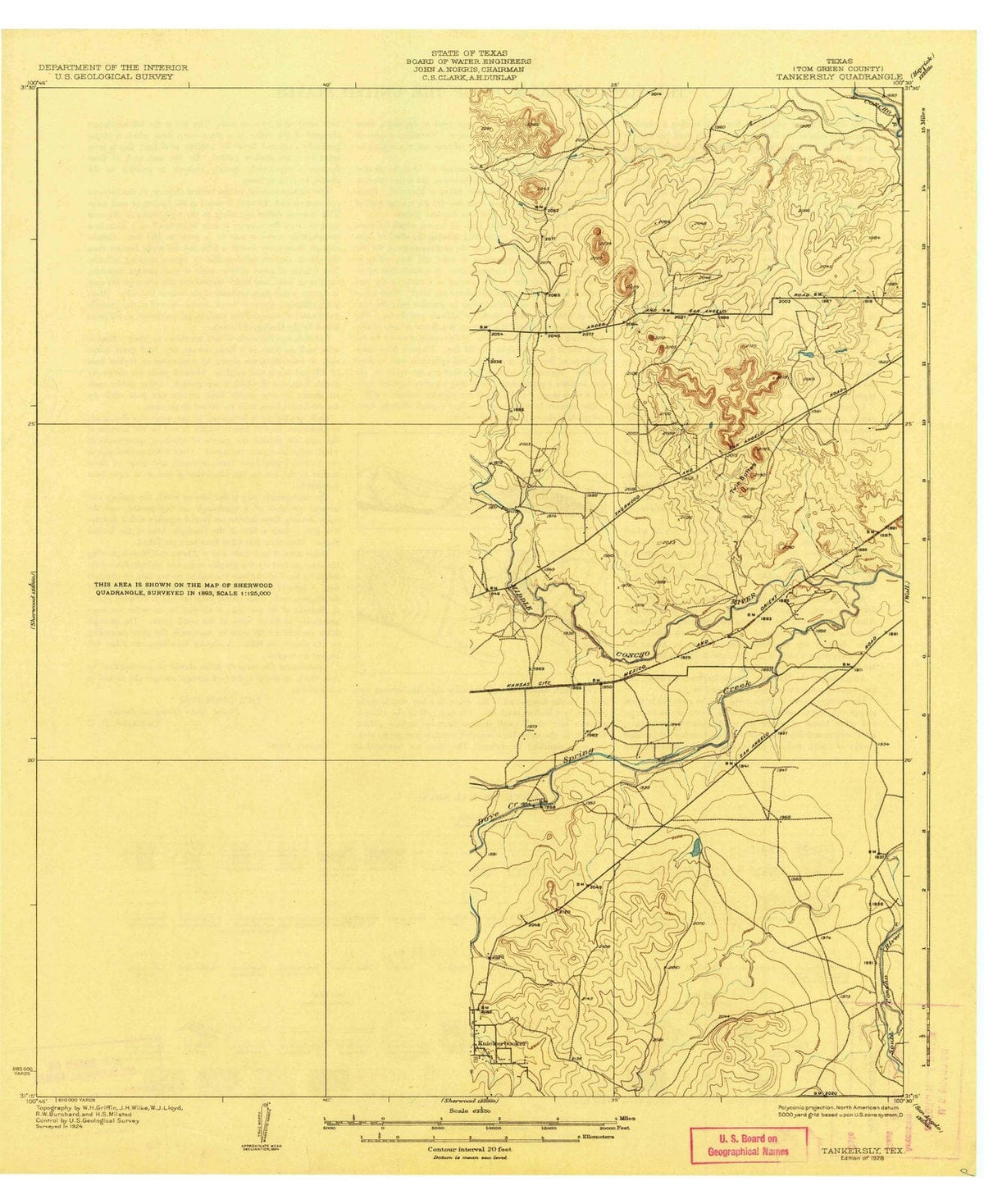 1928 Tankersly, TX - Texas - USGS Topographic Map