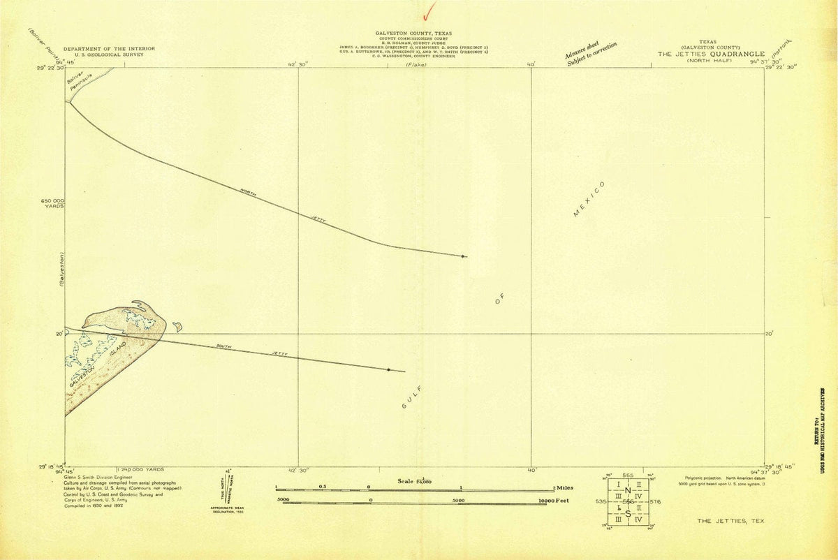 1932 The Jetties, TX - Texas - USGS Topographic Map