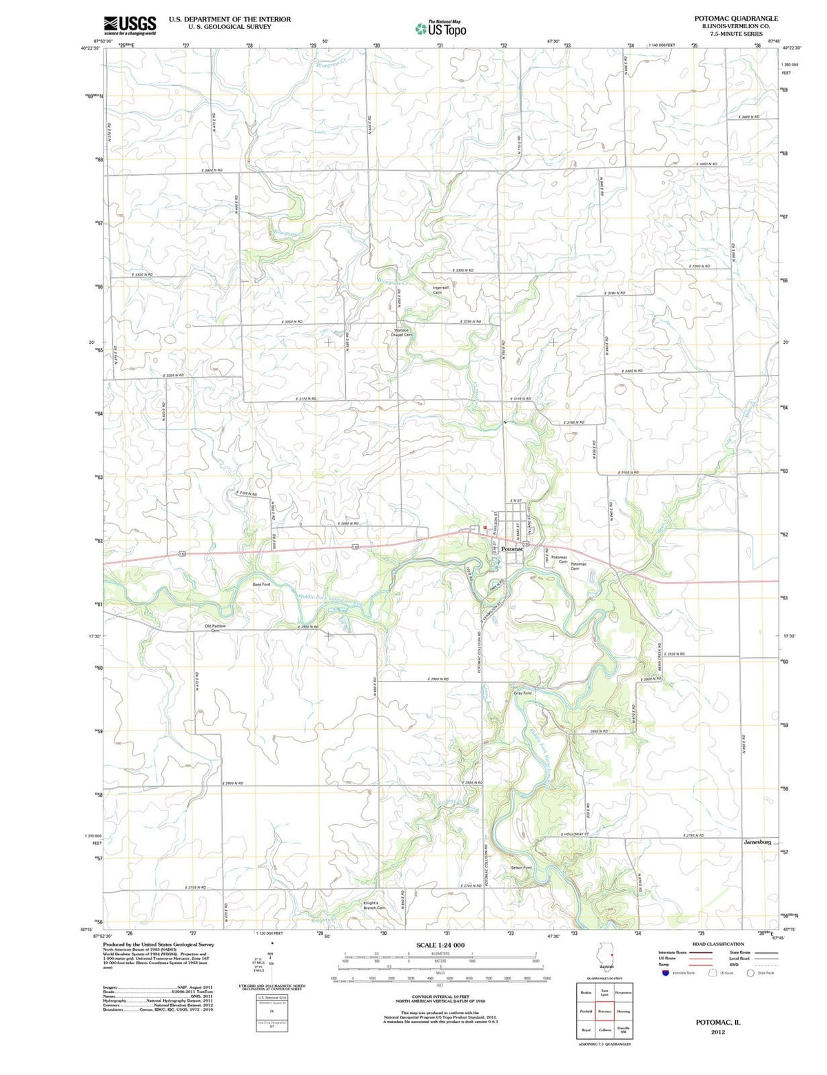 2012 Potomac, IL - Illinois - USGS Topographic Map