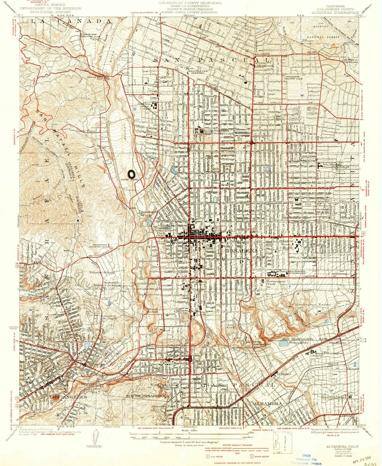 1928 Altadena, CA - California - USGS Topographic Map