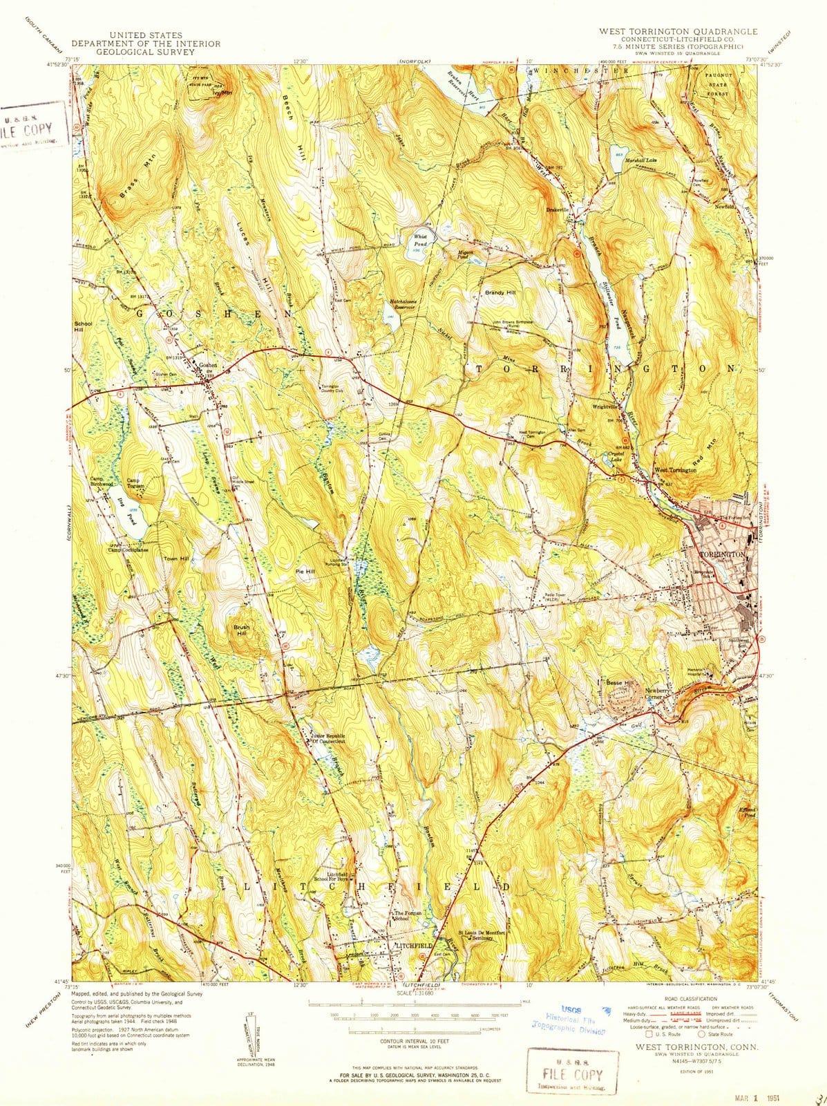 1951 Torrington, CT - Connecticut - USGS Topographic Map