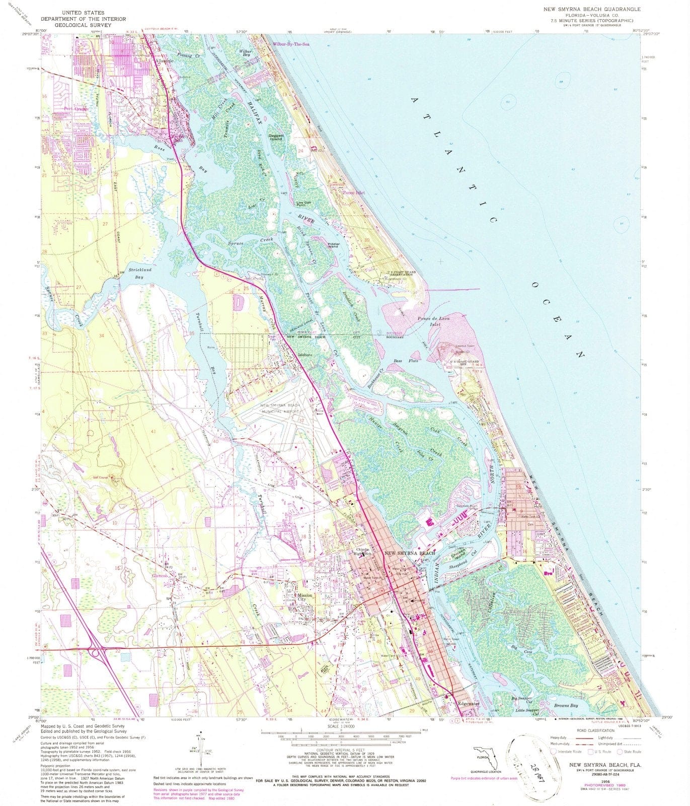 1956 New Smyrna Beach, FL - Florida - USGS Topographic Map