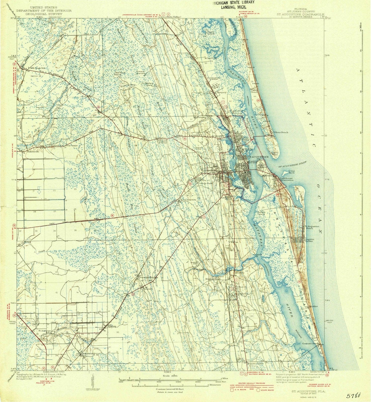 1943 St. Augustine, FL - Florida - USGS Topographic Map