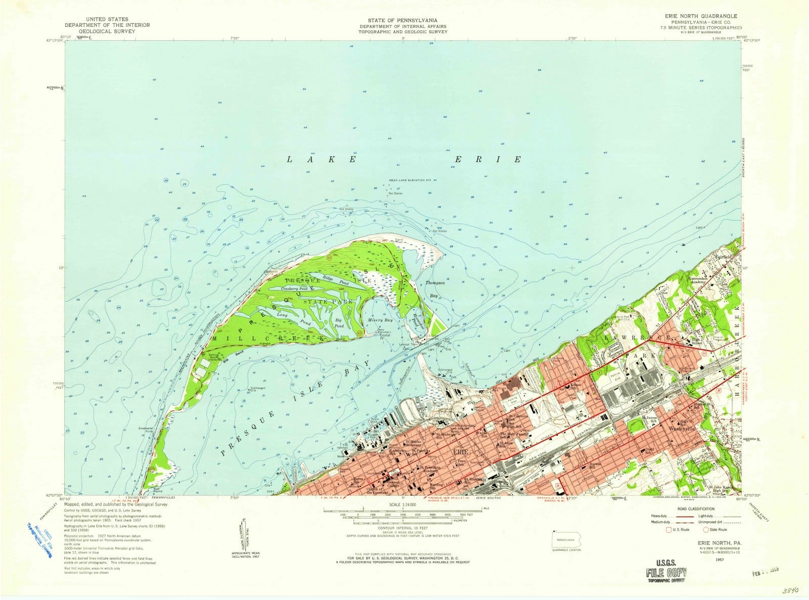 1957 Erie, PA - Pennsylvania - USGS Topographic Map