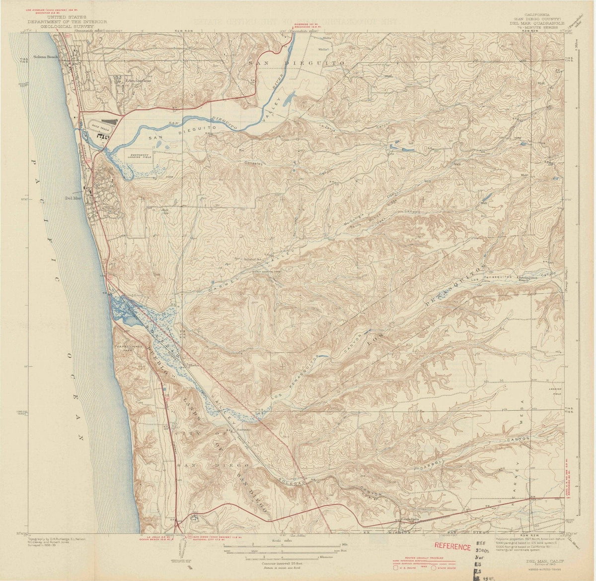 1943 Del Mar, CA - California - USGS Topographic Map