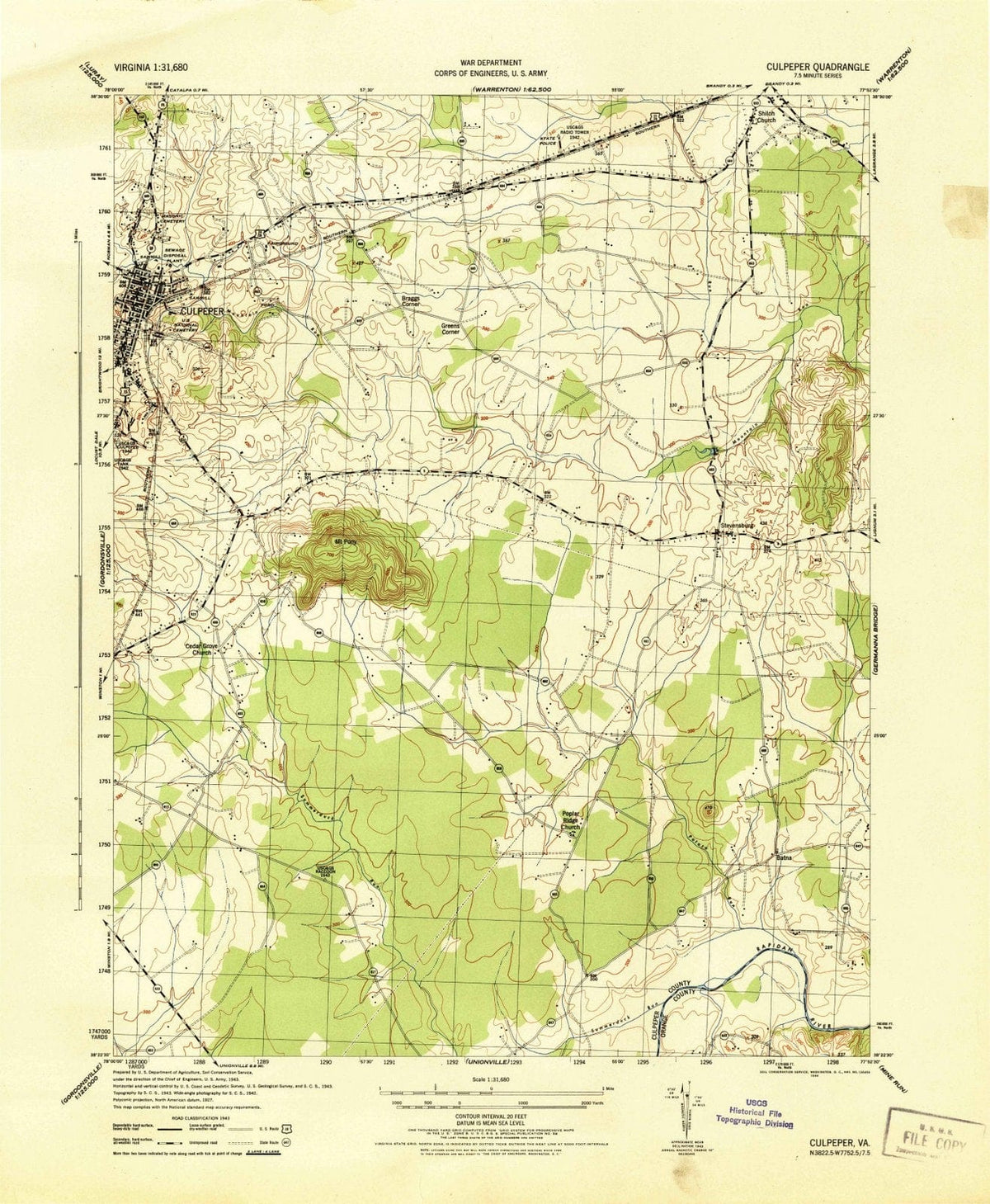 1944 Culpeper, VA - Virginia - USGS Topographic Map