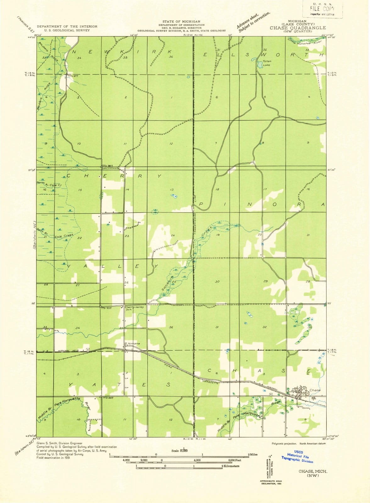 1932 Chase, MI - Michigan - USGS Topographic Map