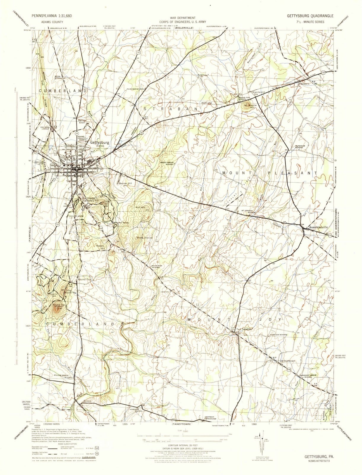 1944 Gettysburg, PA - Pennsylvania - USGS Topographic Map