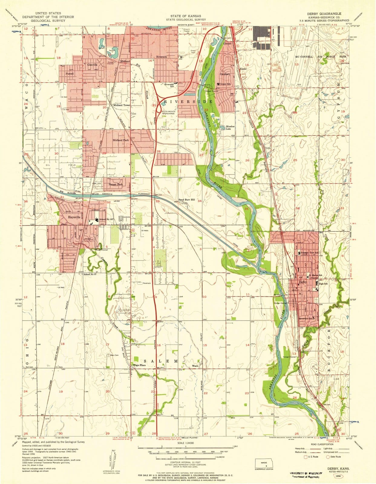1956 Derby, KS - Kansas - USGS Topographic Map