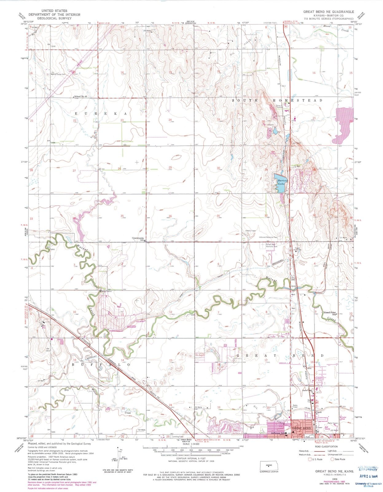 1959 Great Bend, KS - Kansas - USGS Topographic Map