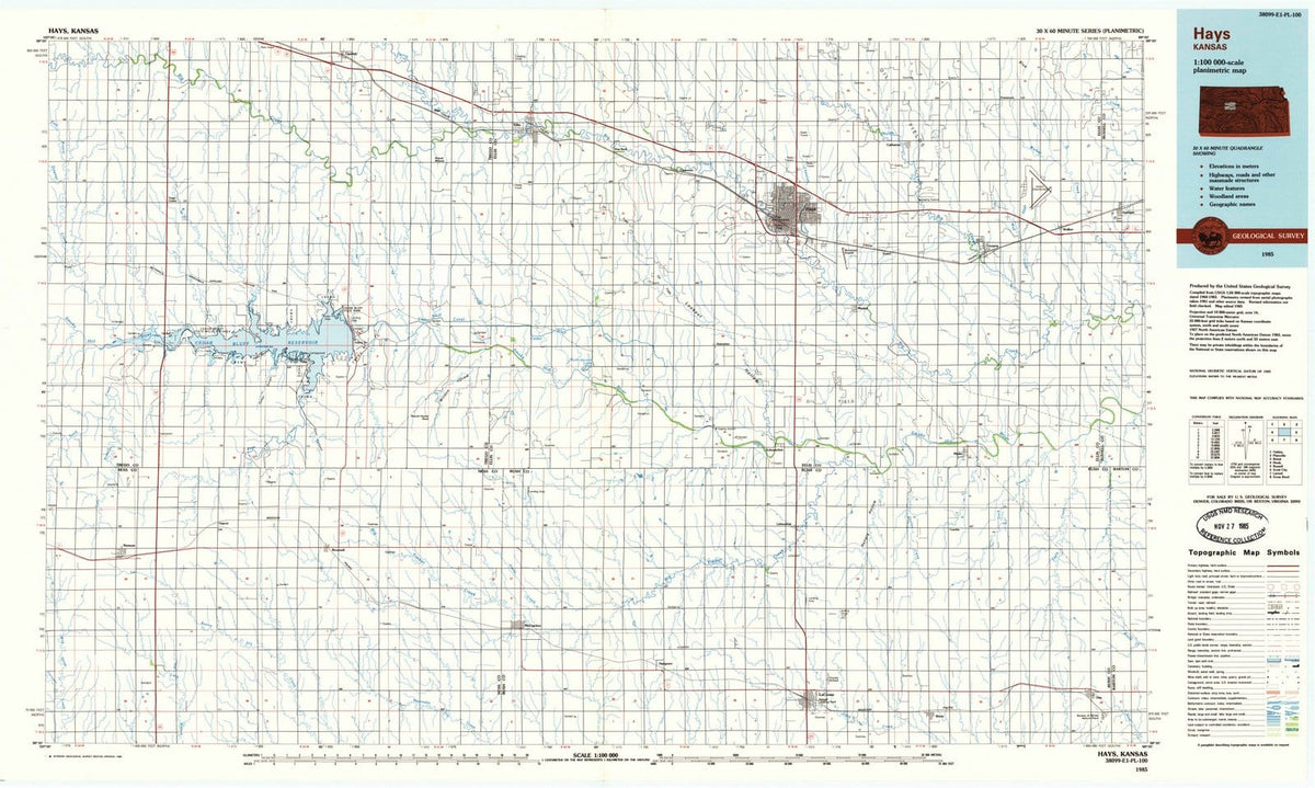 1985 Hays, KS - Kansas - USGS Topographic Map