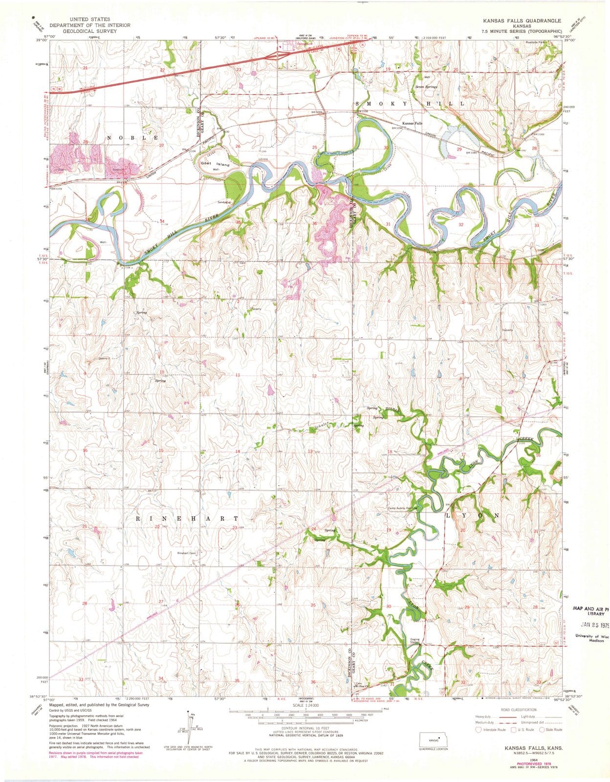 1964 Kansas Falls, KS - Kansas - USGS Topographic Map