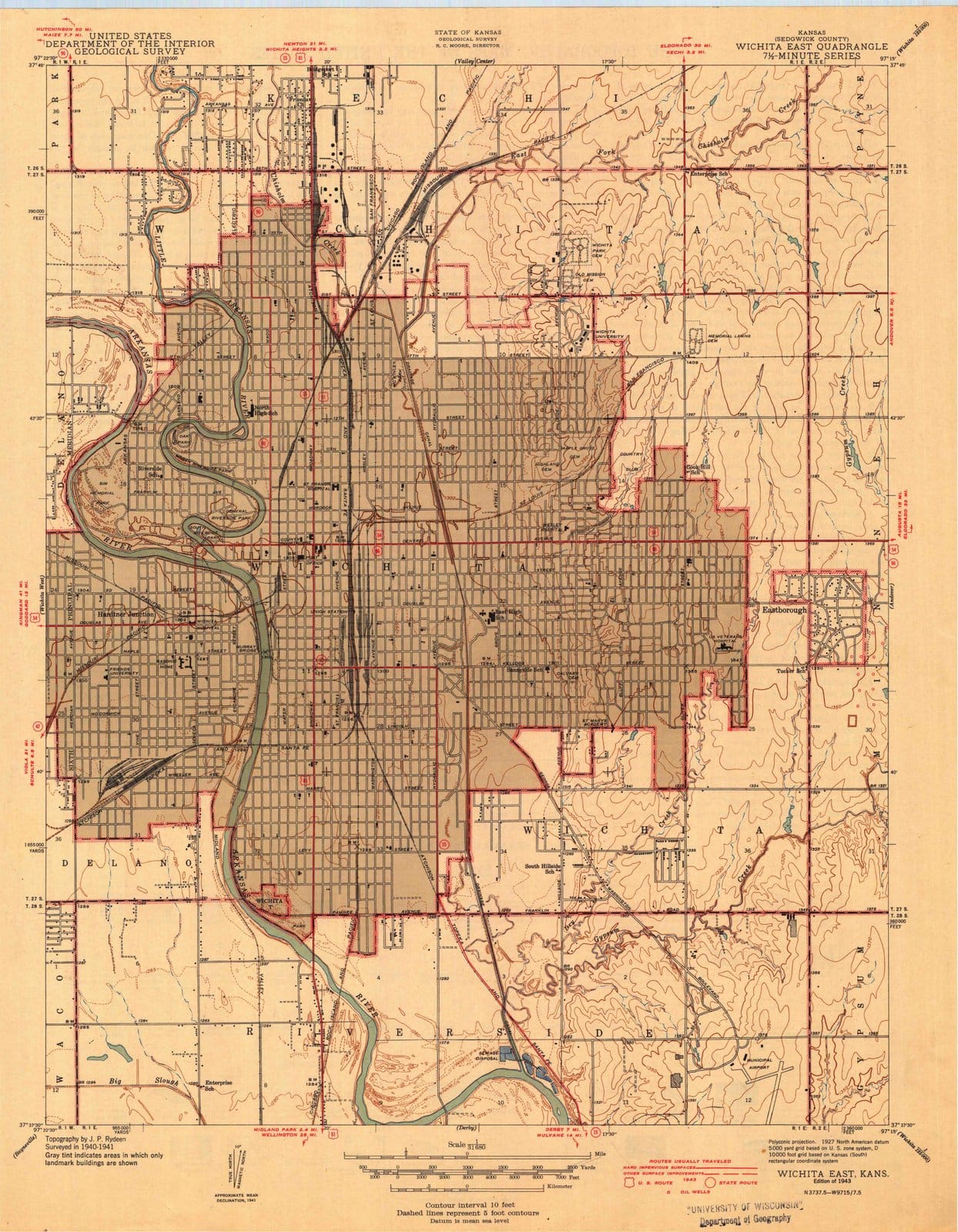 1943 Wichita East, KS - Kansas - USGS Topographic Map