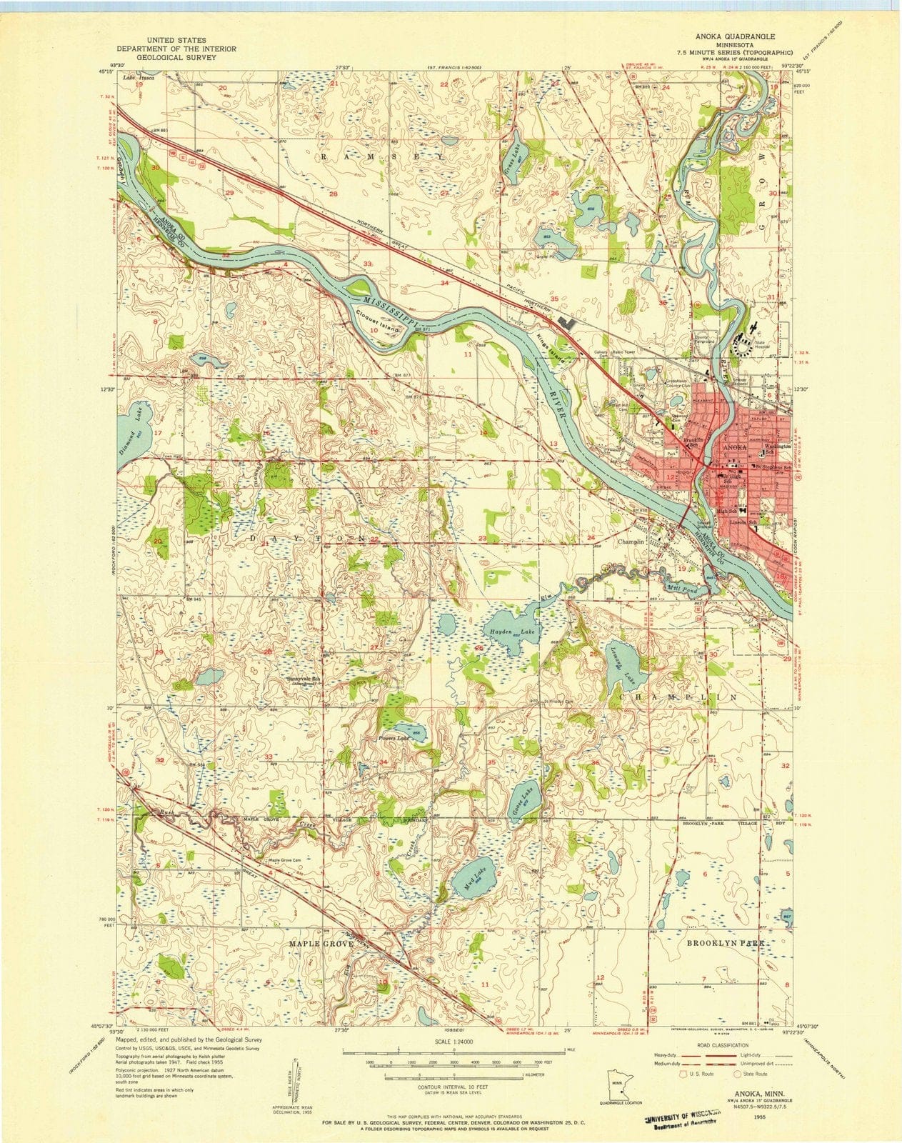 1955 Anoka, MN - Minnesota - USGS Topographic Map