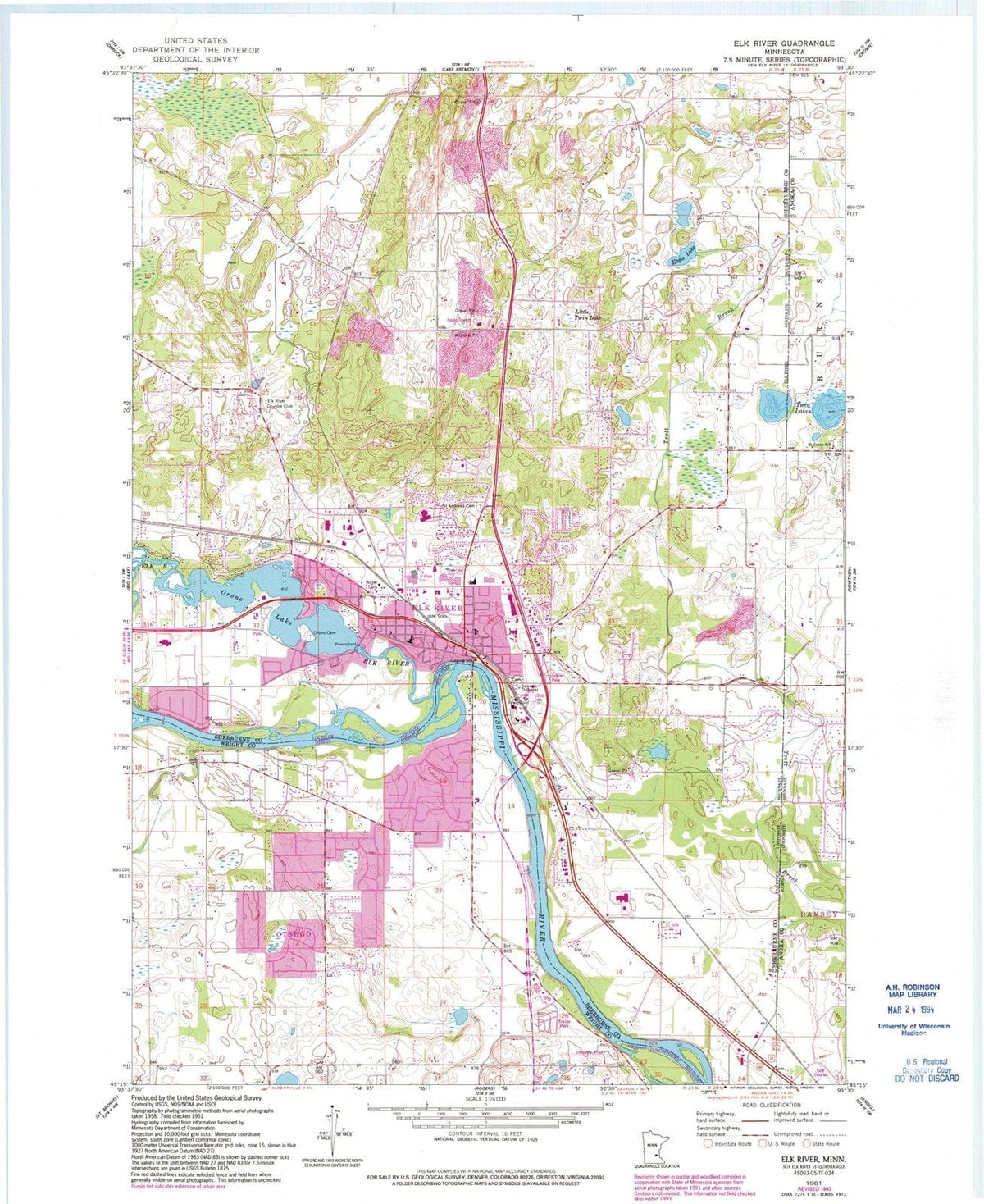 1961 Elk River, MN - Minnesota - USGS Topographic Map