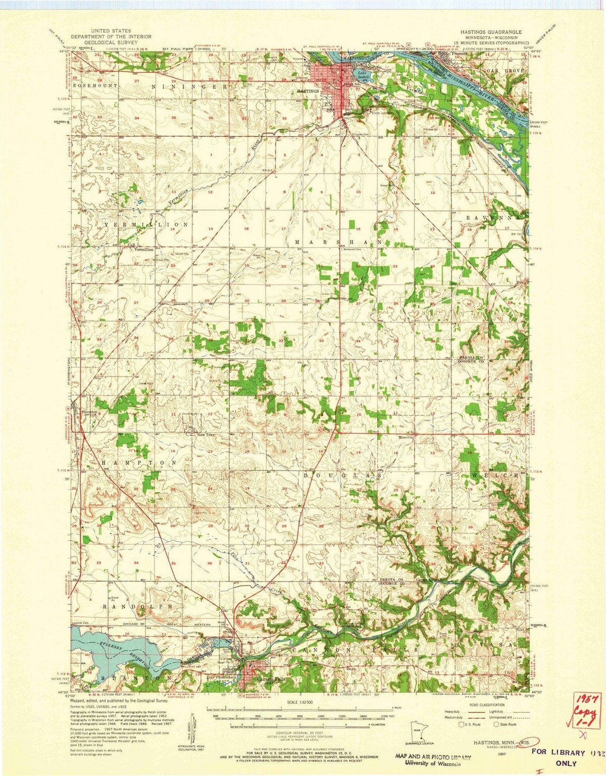 1957 Hastings, MN - Minnesota - USGS Topographic Map