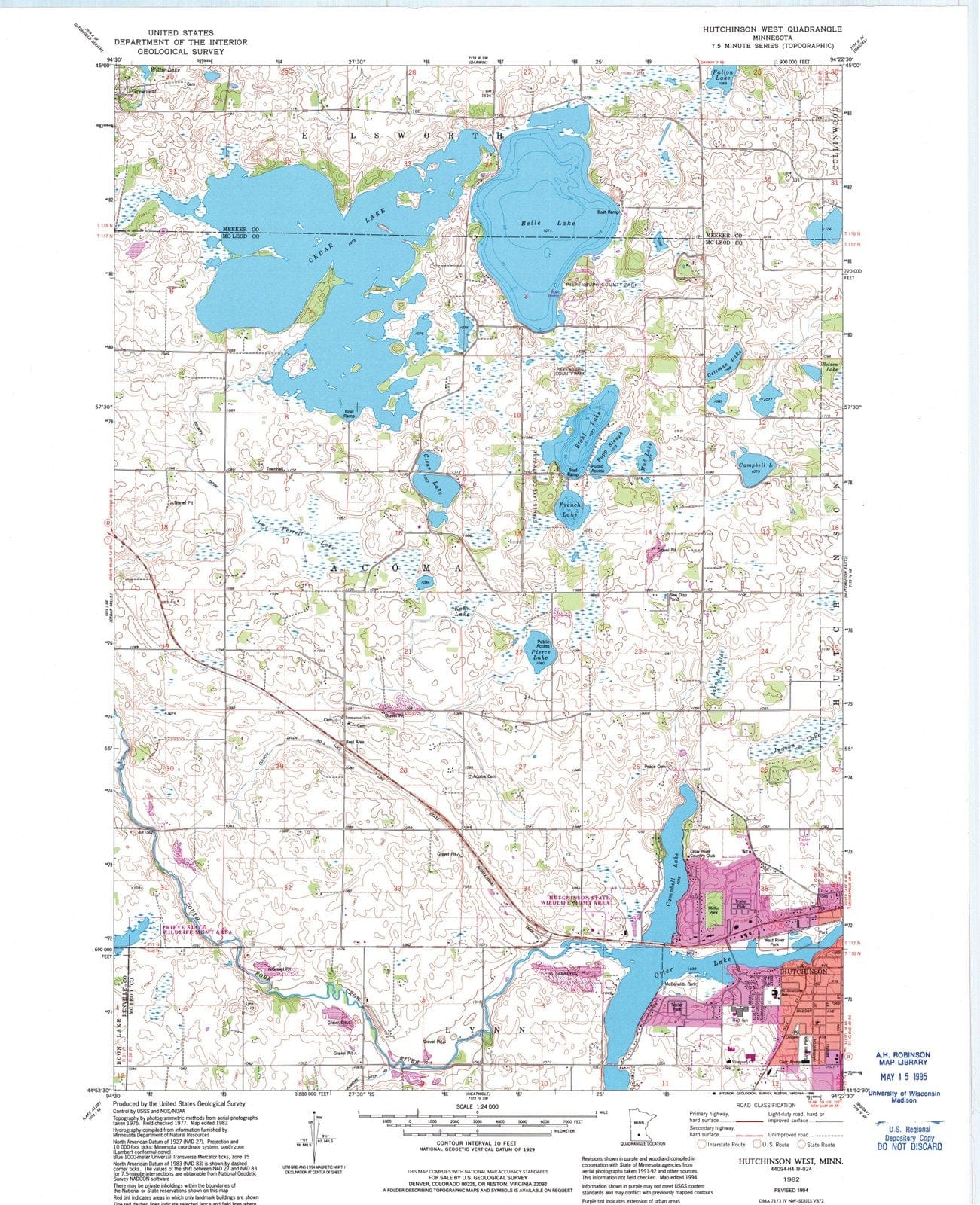 1982 Hutchinson, MN - Minnesota - USGS Topographic Map v2