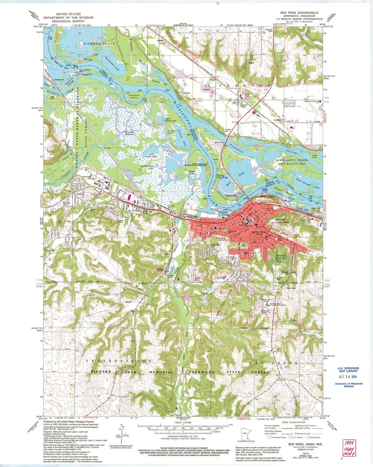1974 Red Wing, MN - Minnesota - USGS Topographic Map