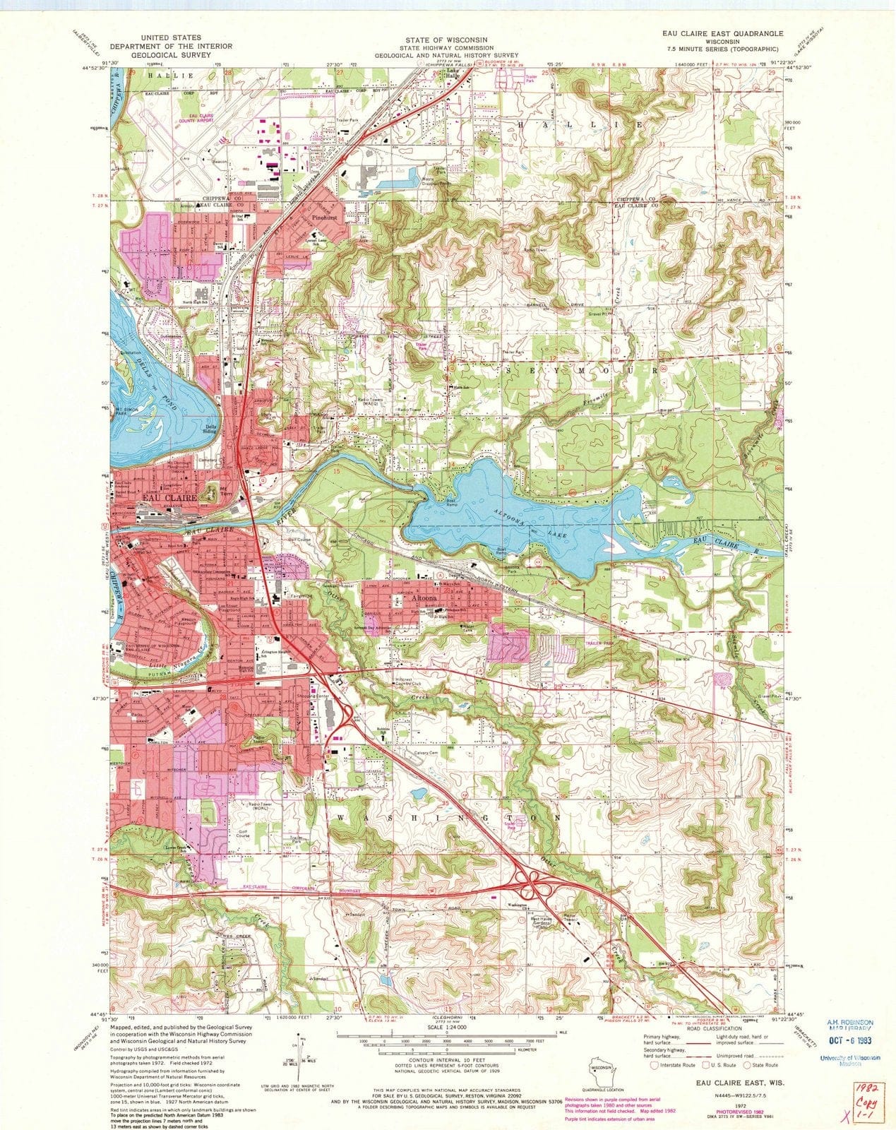 1972 Eau Claire East, WI - Wisconsin - USGS Topographic Map