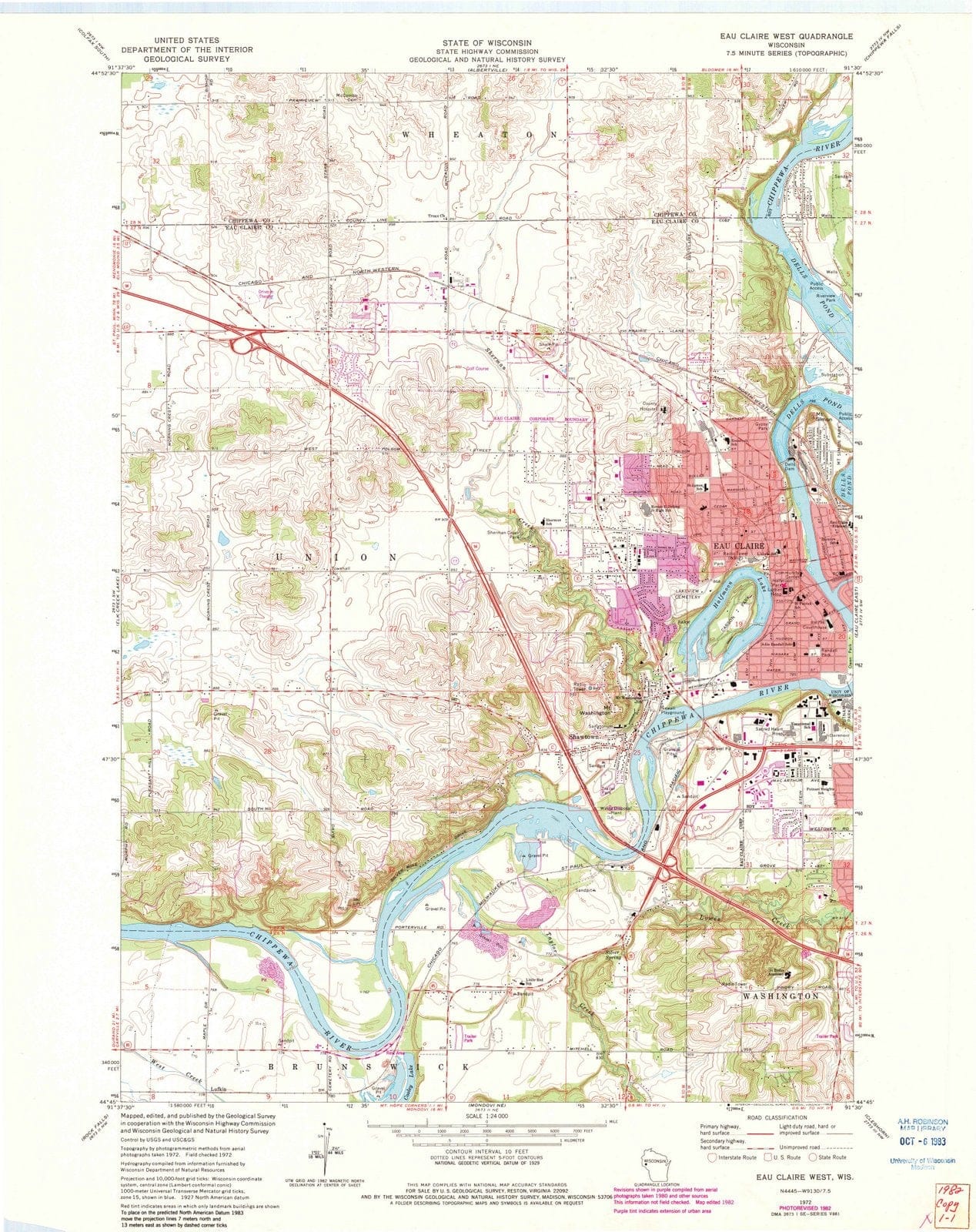 1972 Eau Claire West, WI - Wisconsin - USGS Topographic Map
