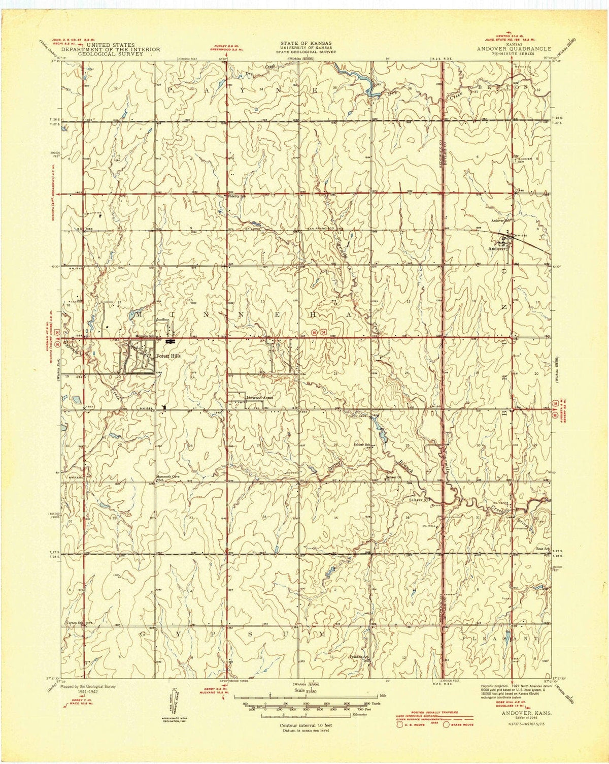 1945 Andover, KS - Kansas - USGS Topographic Map