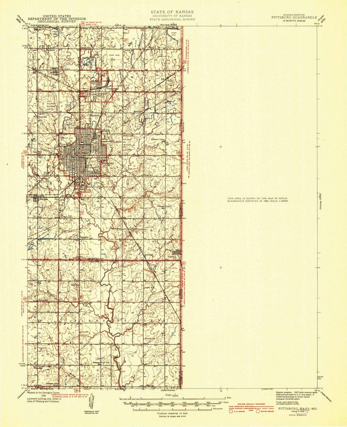 1945 Pittsburg, KS - Kansas - USGS Topographic Map
