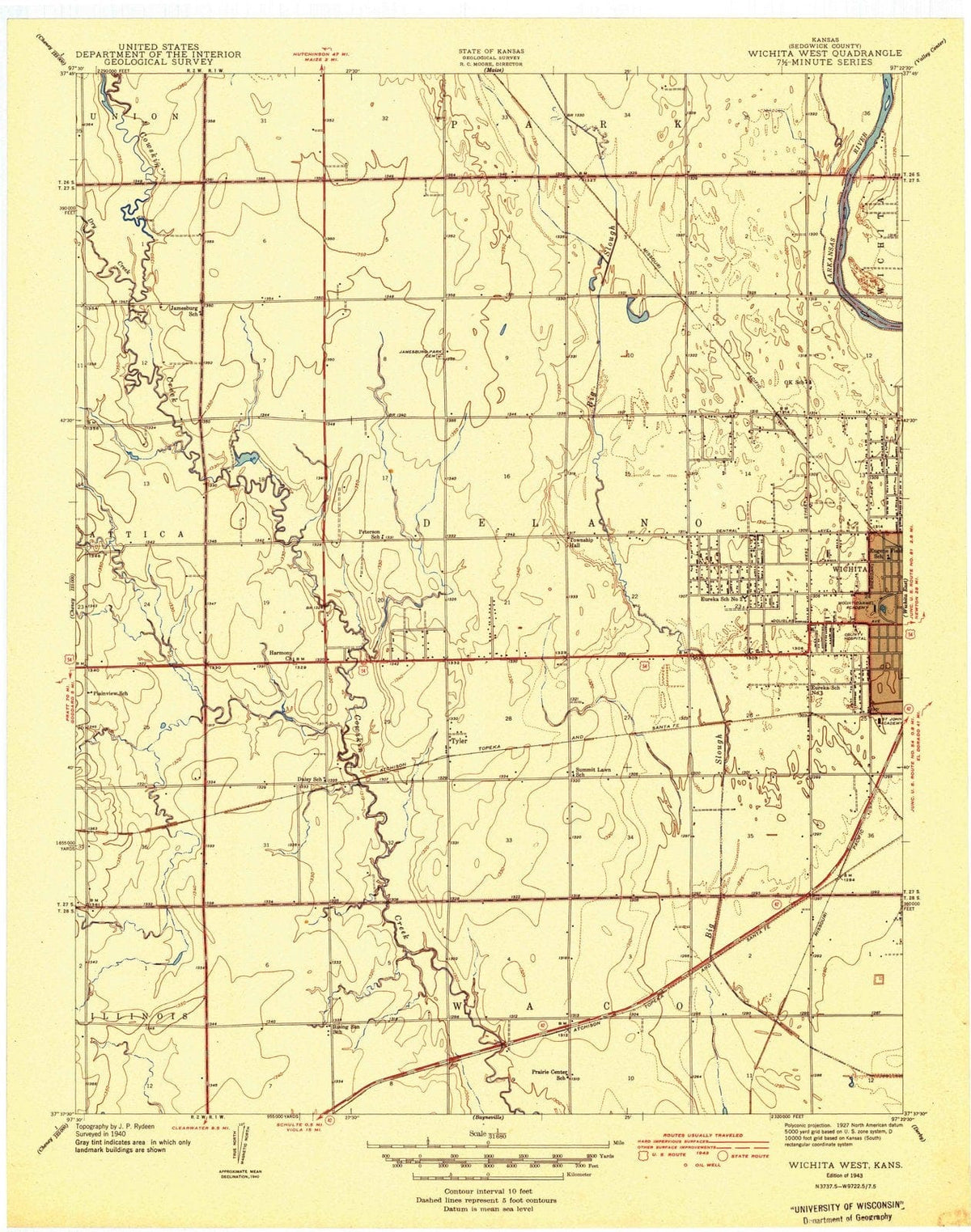 1943 Wichita West, KS - Kansas - USGS Topographic Map