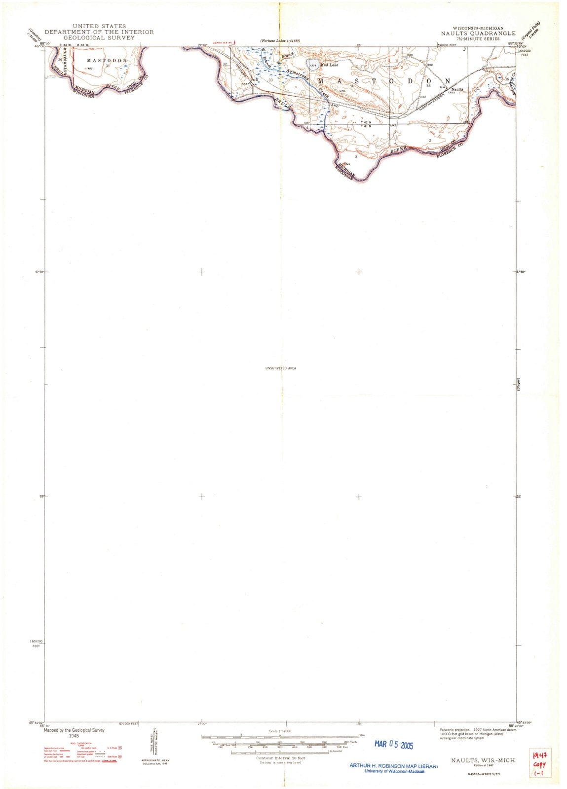 1947 Naults, MI - Michigan - USGS Topographic Map