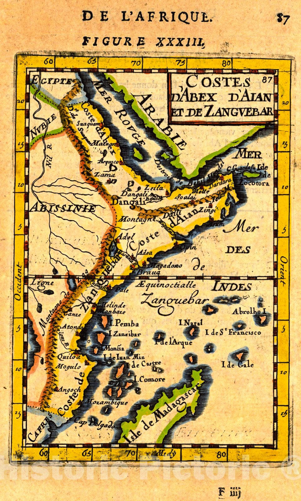 Historic Map : 1683 Costas d'Abex d'Aian et de Zanguebar : Vintage Wall Art