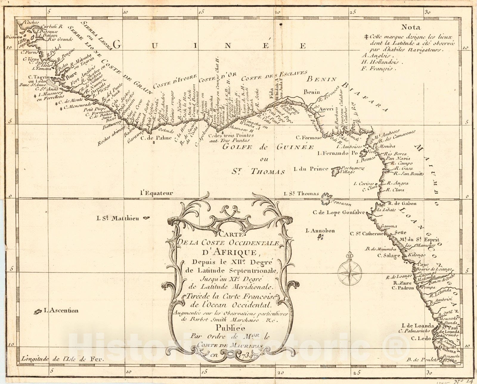 Historic Map : 1746 Carte de la Coste Occidentale D'Afrique  : Vintage Wall Art