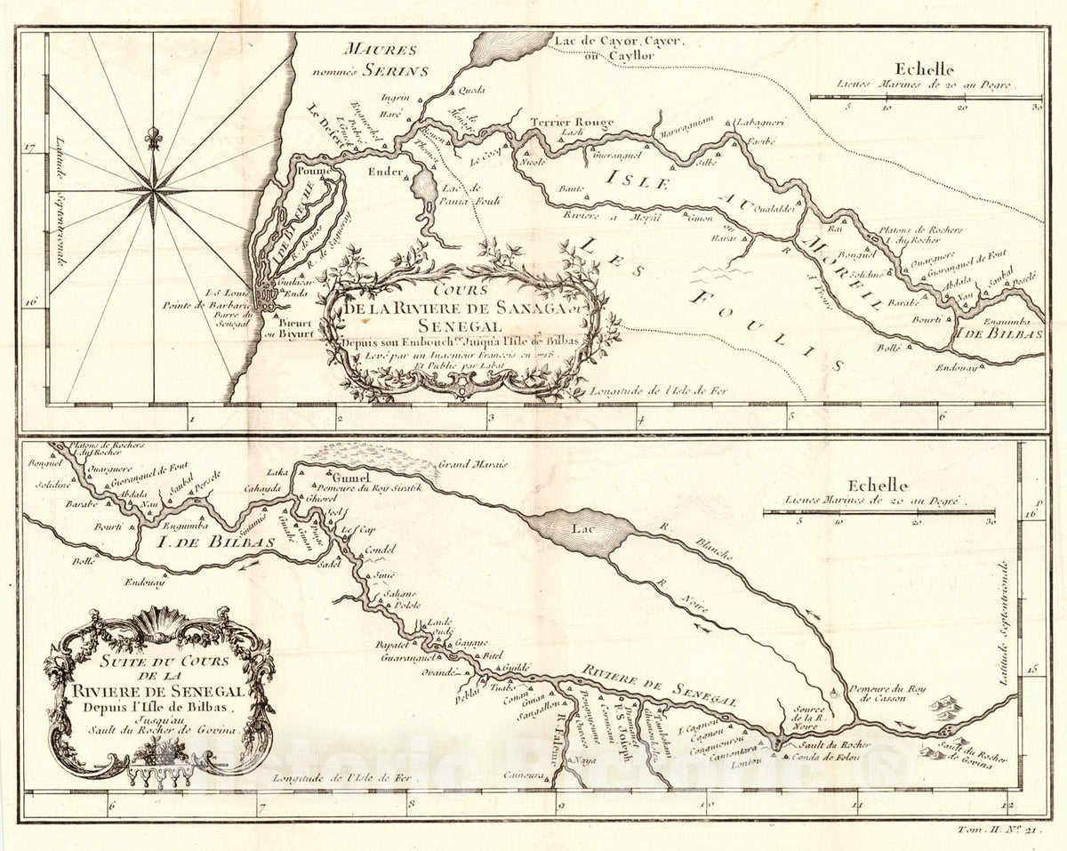 Historic Map : 1747 Suite Du Cours De La Riviere De Senegal (Senegal) : Vintage Wall Art