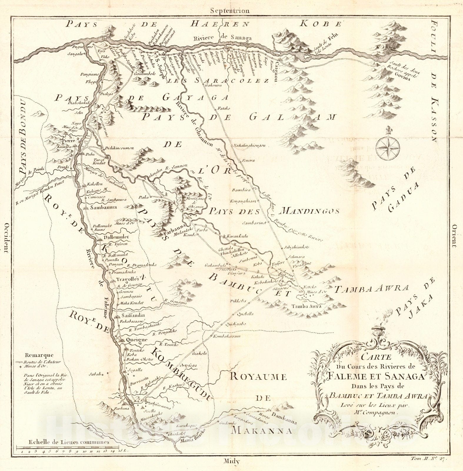 Historic Map : 1747 Carte Du Cours Des Rivieres De Faleme Et Sanaga (Senegal-Mali) : Vintage Wall Art