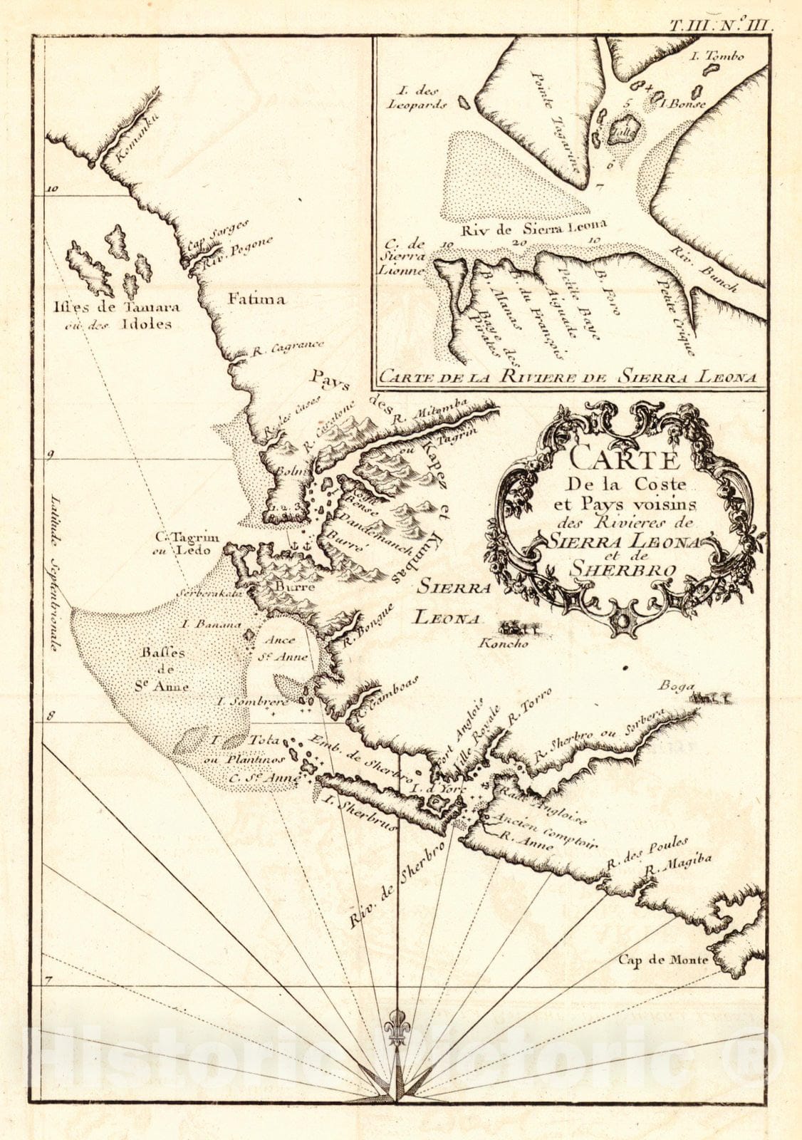 Historic Map : 1747 Carte De La Coste Et Pays Voisins Des Rivieres De Sierra Leona Et De Sherbro (Sierra Leone) : Vintage Wall Art