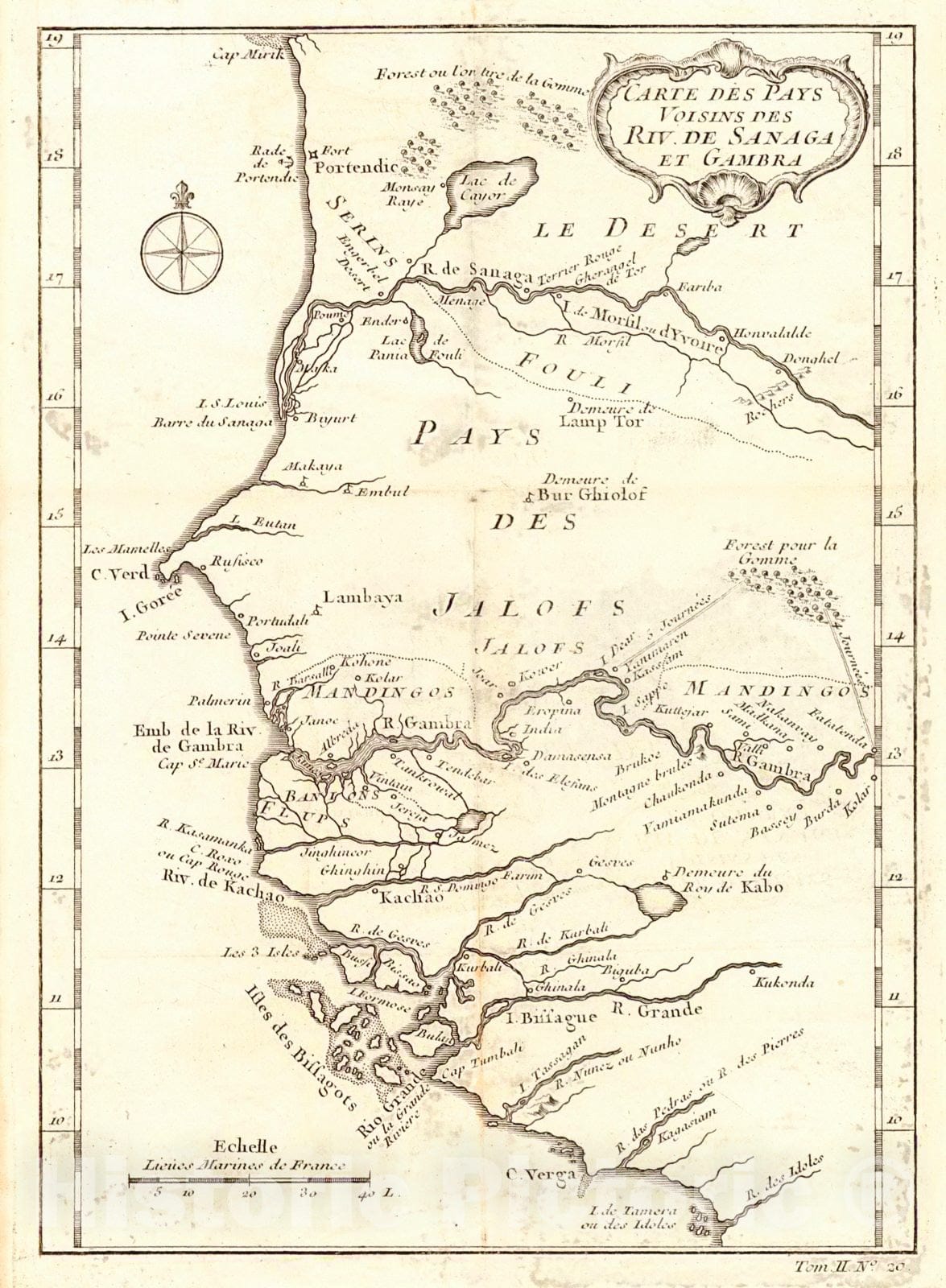 Historic Map : 1747 Carte Des Pays Voisins Des Riv. De Sanaga Et Gambra (Senegal-Gambia) : Vintage Wall Art