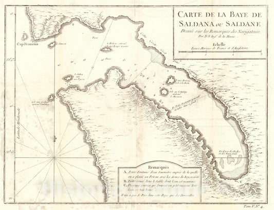 Historic Map : 1749 Carte De La Baye De Saldana Ou Saldane (South America) : Vintage Wall Art