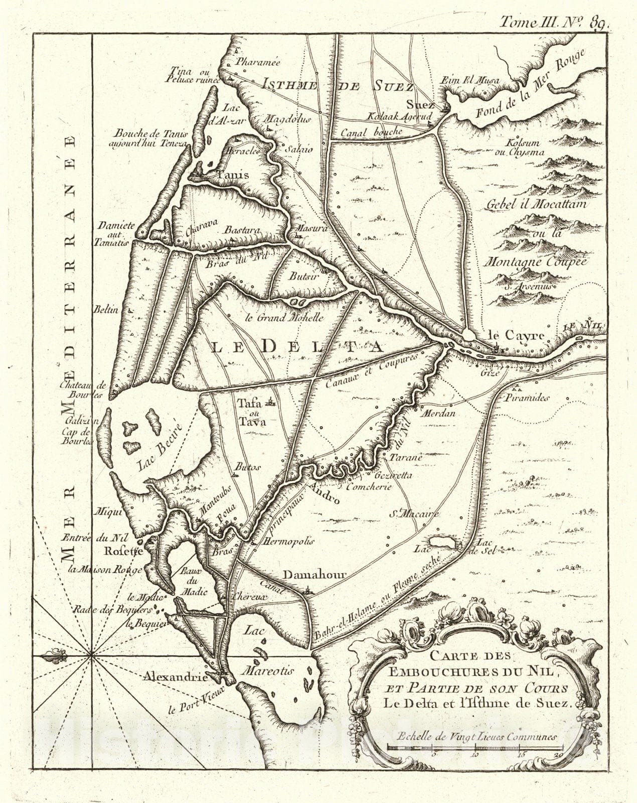 Historic Map : 1760 Carte des Embouchures du Nil, et Partie de son cours Le Delta et l'Isthme du Suez : Vintage Wall Art