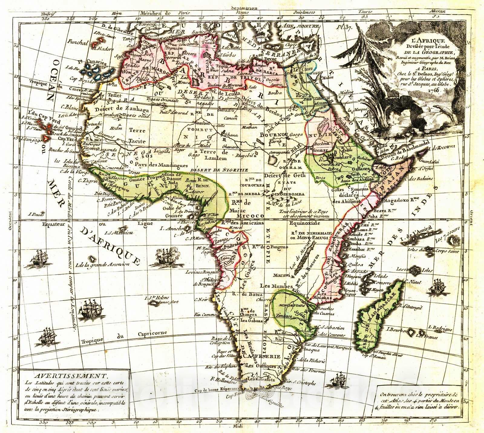 Historic Map : 1766 L'Afrique : Vintage Wall Art
