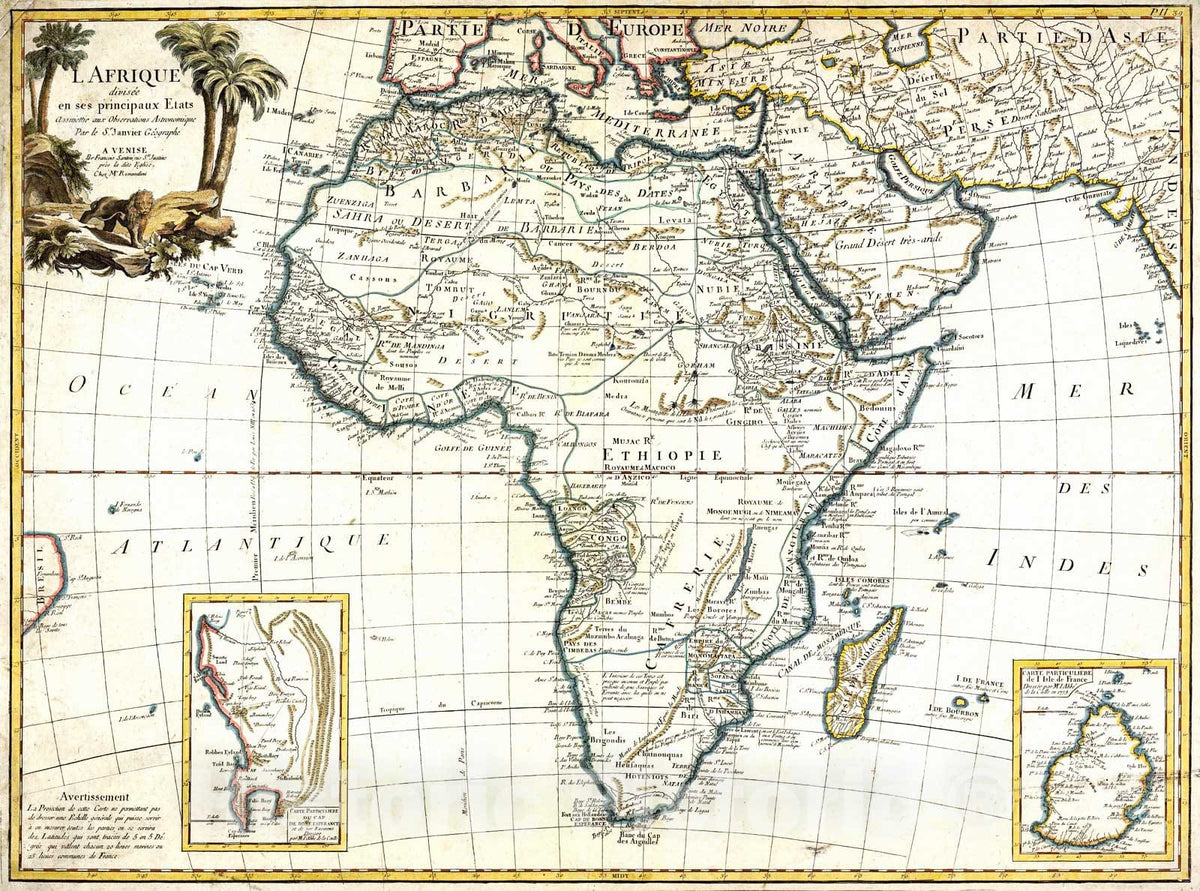 Historic Map : 1784 L'Afrique divisee en ses principaux Etats Assujette aux observations Astronomique : Vintage Wall Art