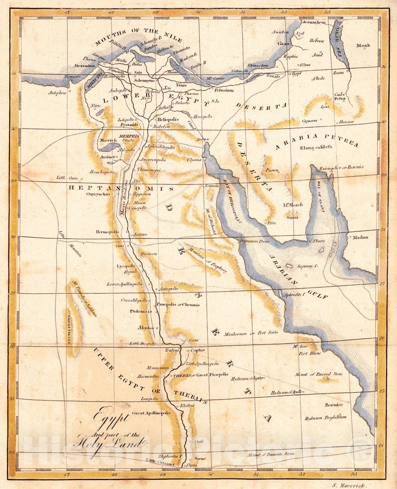 Historic Map : 1830 Egypt and Part of the Holy Land : Vintage Wall Art