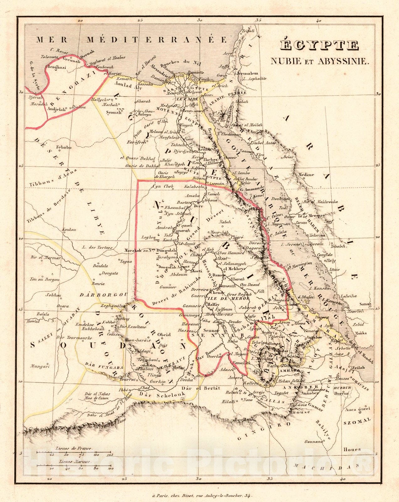 Historic Map : 1836 &Eacute;gypt Nubie et Abyssinie : Vintage Wall Art
