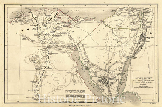 Historic Map : 1847 Lower Egypt with the Peninsula of Mt. Sinai and the Journey of the Israelites : Vintage Wall Art
