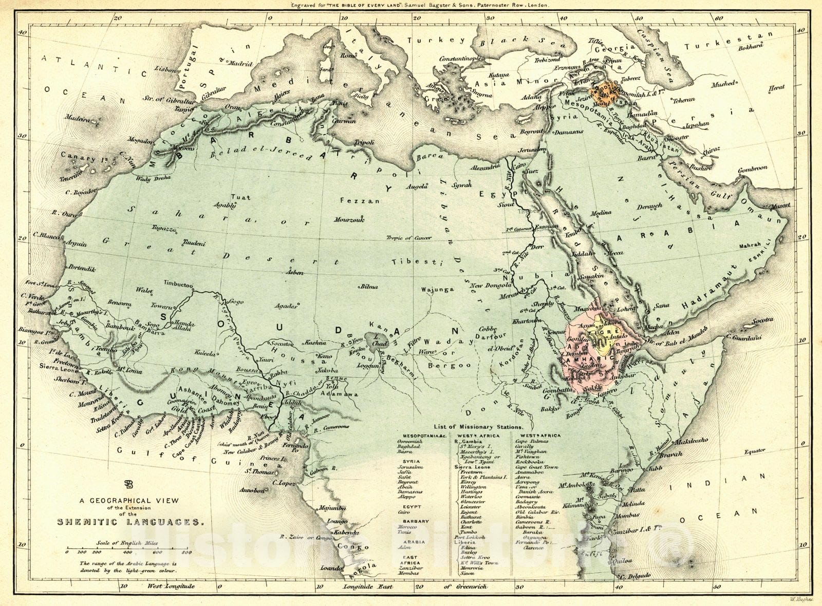 Historic Map : 1850 A geographical view of the Extension of the Shemitic Languages : Vintage Wall Art