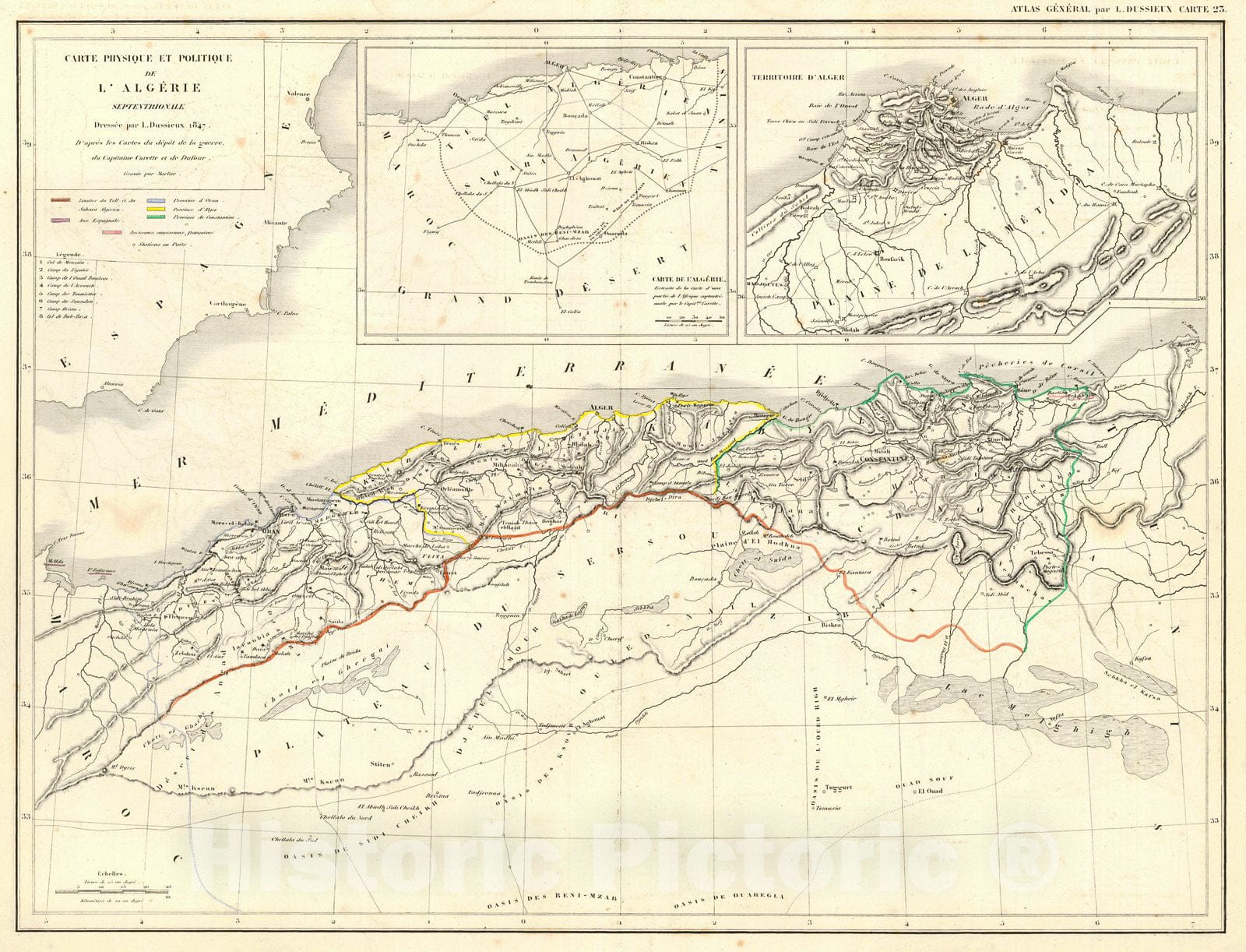 Historic Map : 1856 Carte Physique et Politique de L'Algerie  : Vintage Wall Art