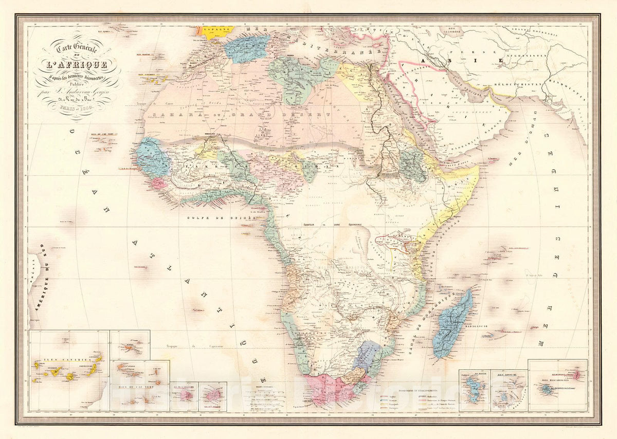 Historic Map : 1859 Carte Generale de L'Afrique D'Apres Les Derniers Decouvertes : Vintage Wall Art