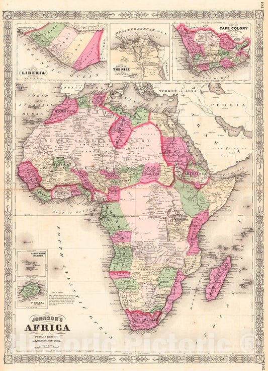 Historic Map : 1867 Johnson's Africa : Vintage Wall Art