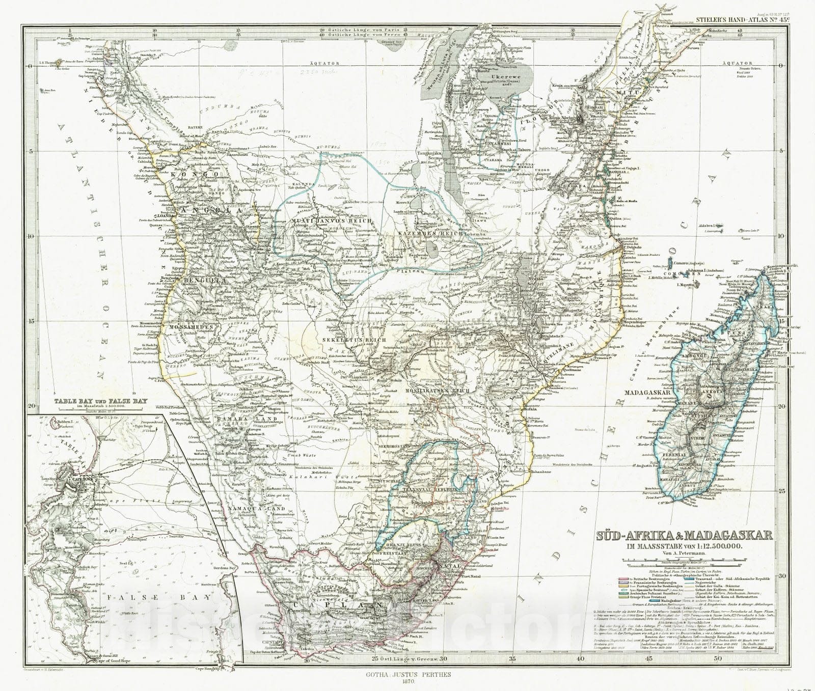 Historic Map : 1870 Sud - Afrika und Madagaskar : Vintage Wall Art