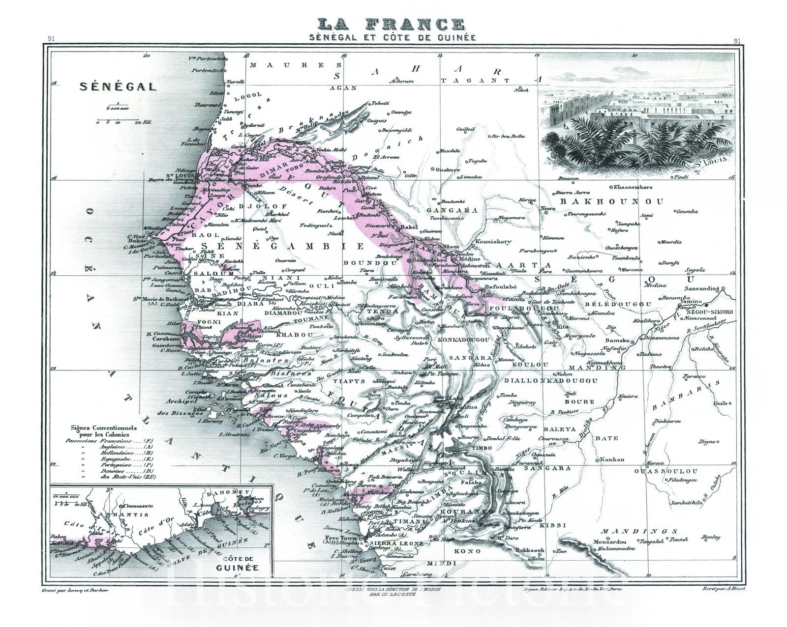 Historic Map : 1875 La France: Senegal et Cote de Guinee : Vintage Wall Art
