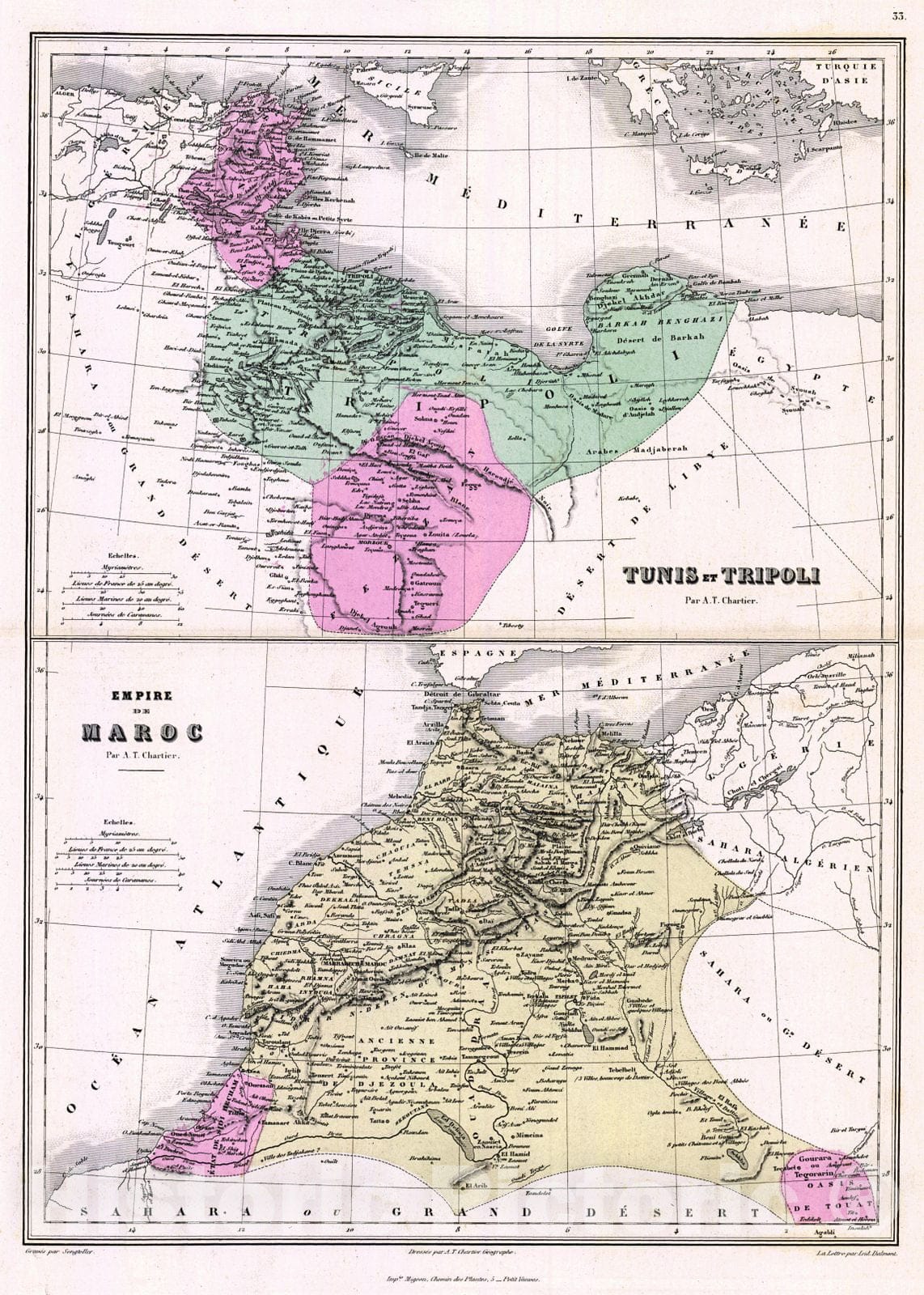 Historic Map : 1880 Tunis et Tripoli : Vintage Wall Art