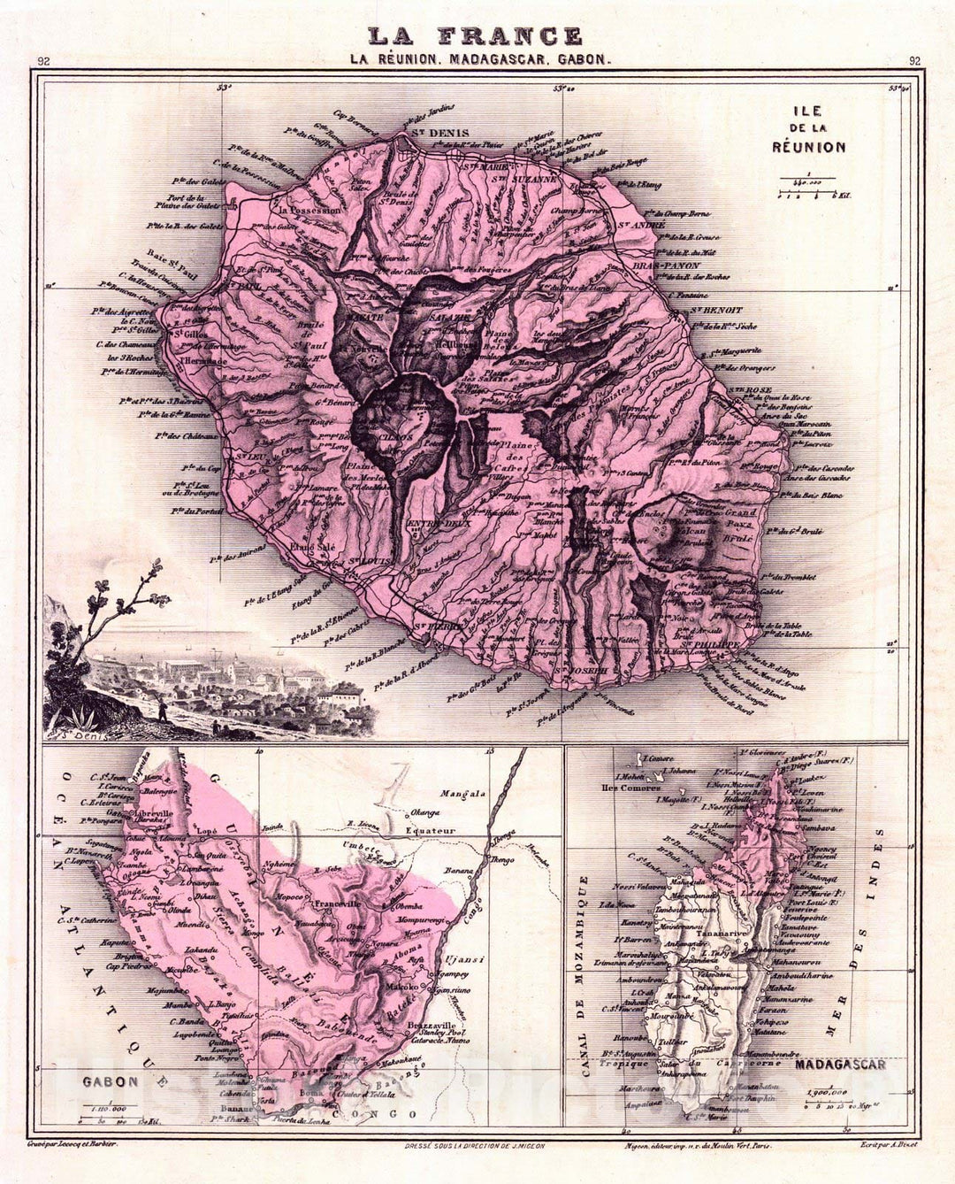 Historic Map : 1881 La France - La Reunion, Madagascar, Gabon : Vintage Wall Art