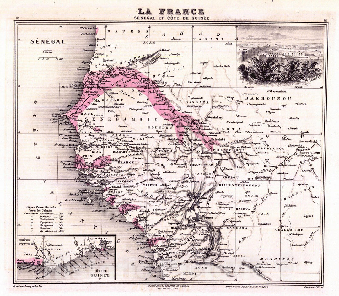 Historic Map : 1881 La France - Senegal et Cote de Guinee : Vintage Wall Art